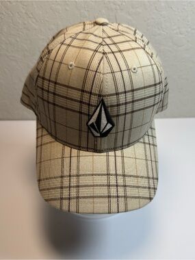 Volcom Plaid Flexfit Hat Beige Checkered Stretch Fit L/XL Cap
